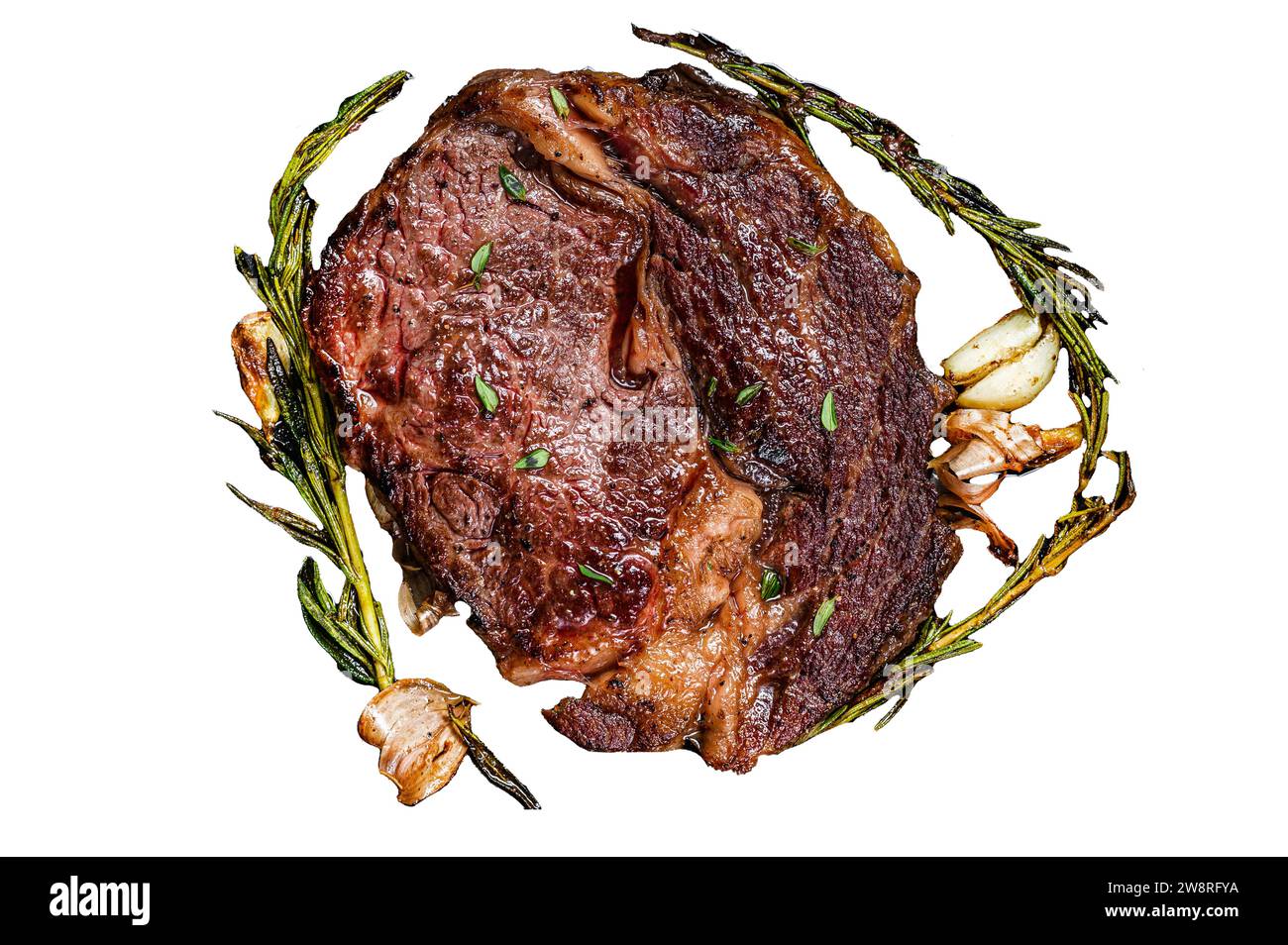 Roasted rib eye steak, ribeye beef meat Isolated on white background ...