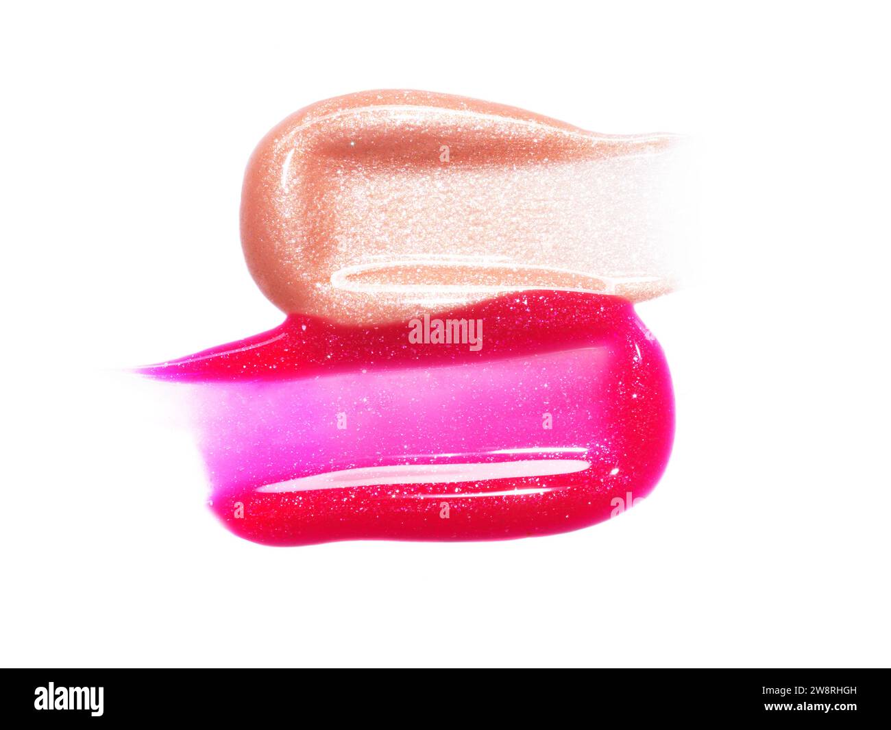 Pink gold lip gloss texture composition isolated on white background