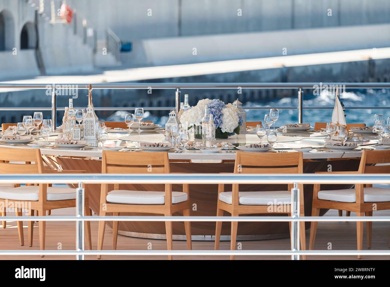 Closeup view of luxurious setting of the banquet table on an expensive