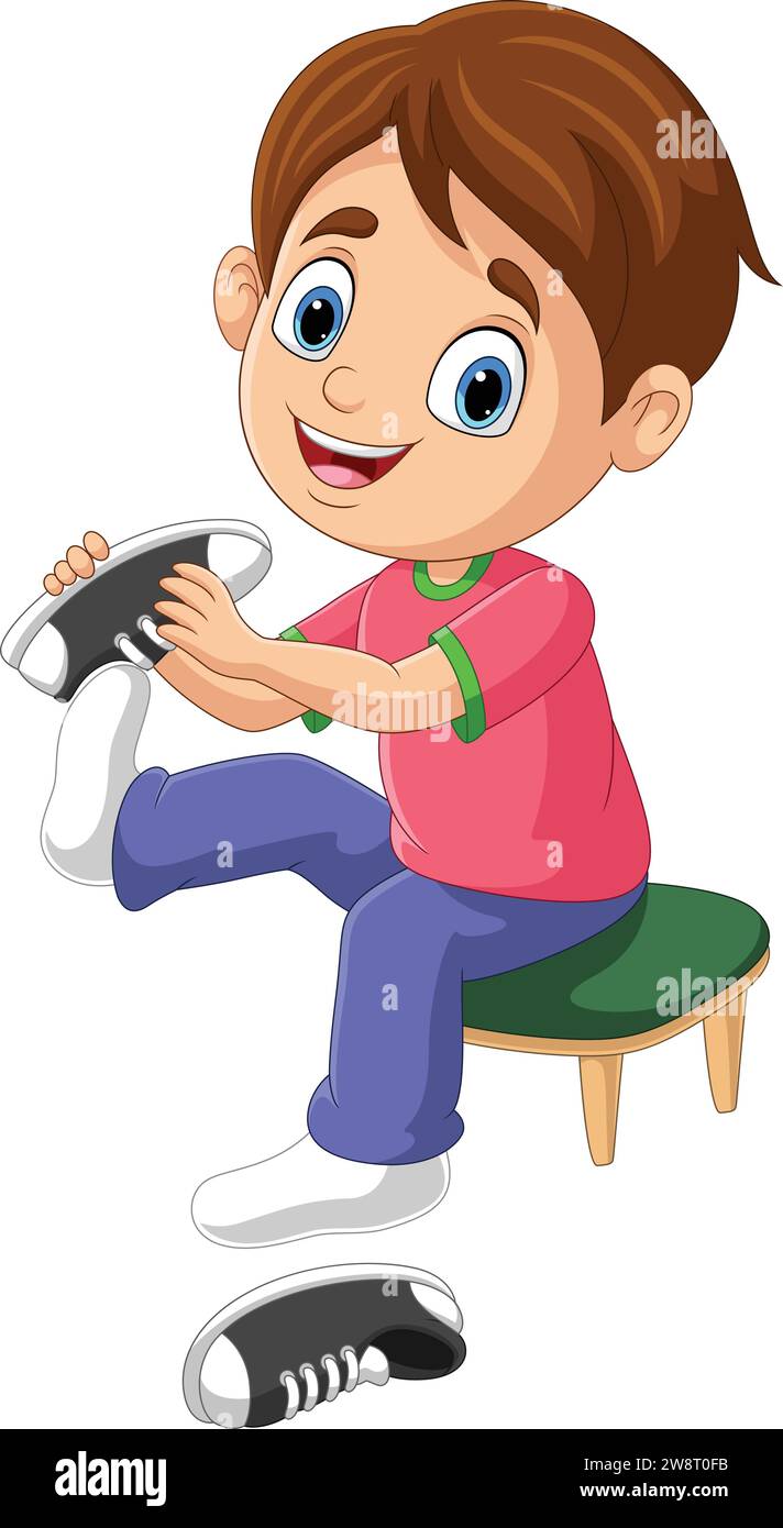 Cartoon little boy putting on shoes Stock Vector Image &amp; Art - Alamy