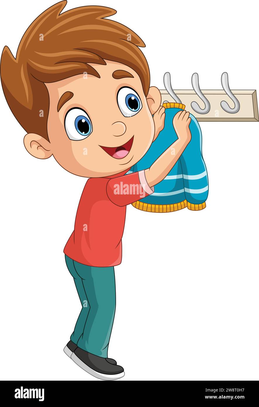Cartoon little boy hanging clothes Stock Vector Image & Art Alamy