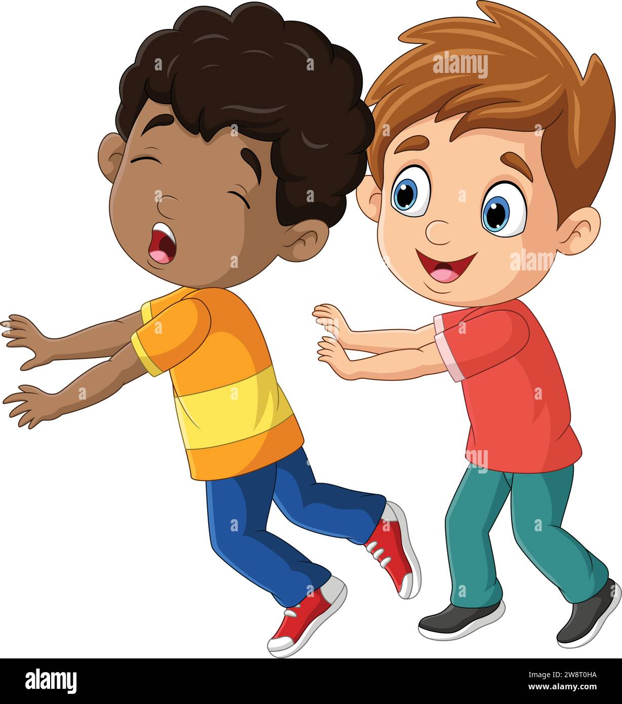 Cartoon little boy pushing his friend Stock Vector Image & Art - Alamy