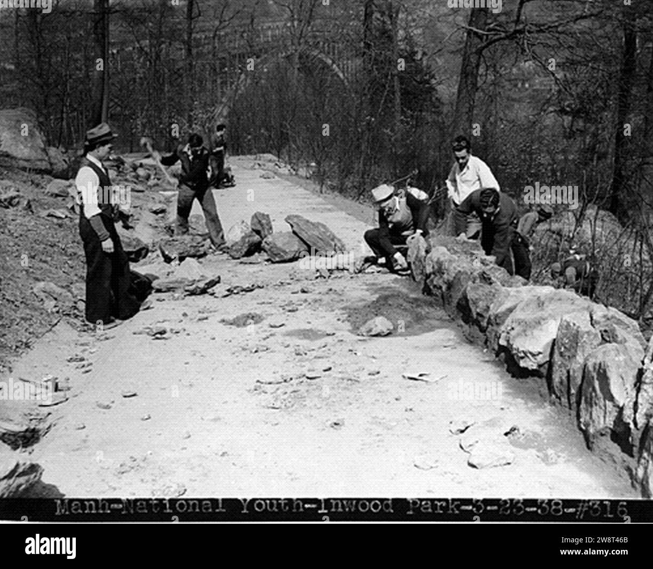 WPA workers Inwood Hill Park (1938). Stock Photo