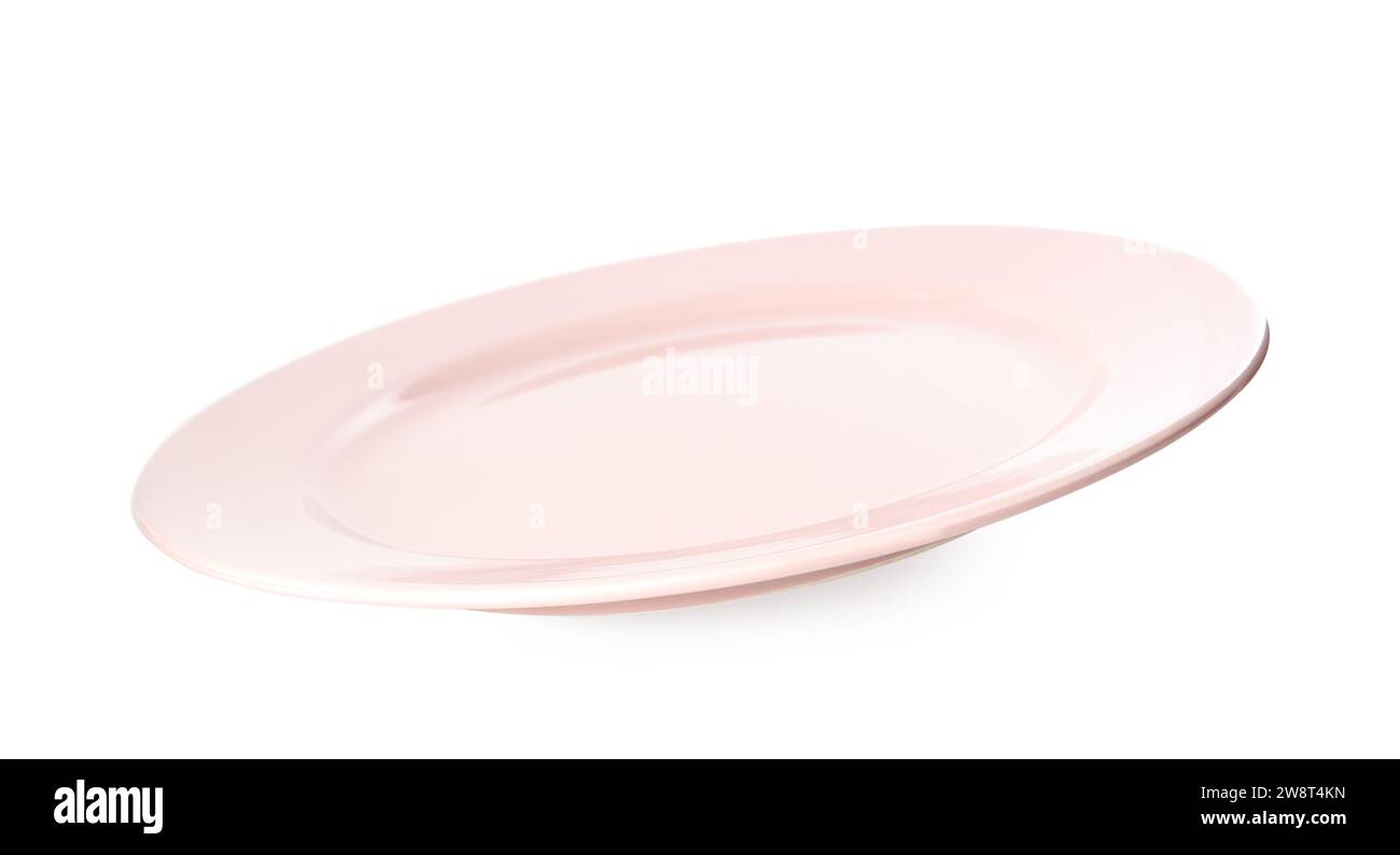 Clean light pink plate isolated on white Stock Photo - Alamy