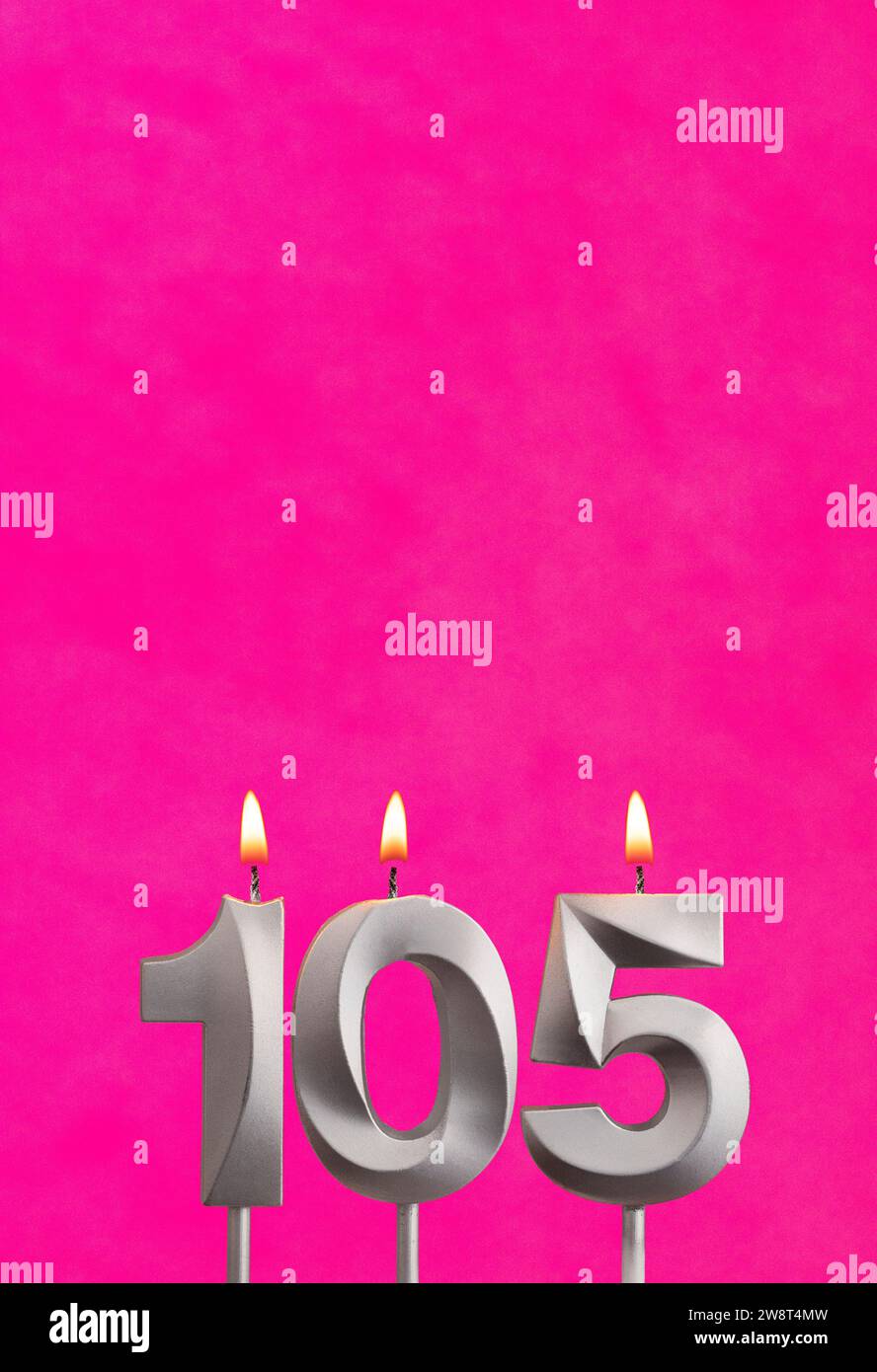 Candle number 105 - Birthday celebration on fuchsia background Stock ...