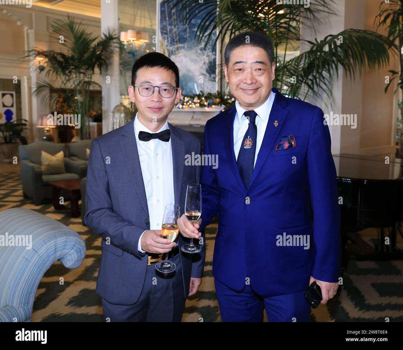 Santa Monica, California, USA. 17th December, 2023. Professor Lingyun Xiang and TV host Joey Zhou attending the Royal Society of St. George, California Branch, Holiday Celebration and Awards Ceremony at the Casa Del Mar Hotel in Santa Monica, California. Credit: Sheri Determan Stock Photo
