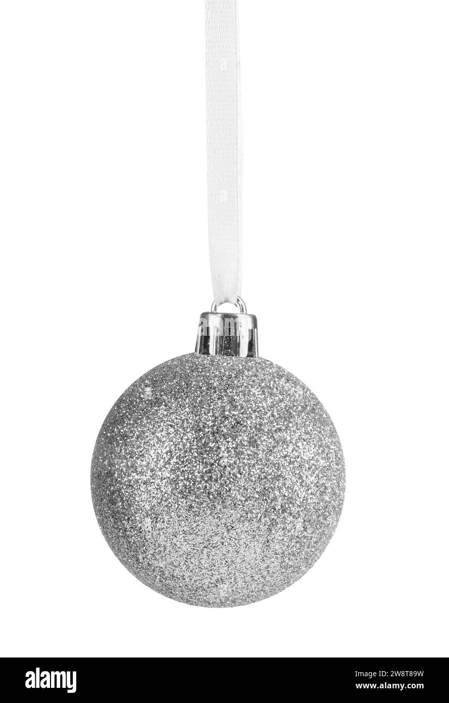Beautiful silver Christmas ball isolated on white Stock Photo - Alamy