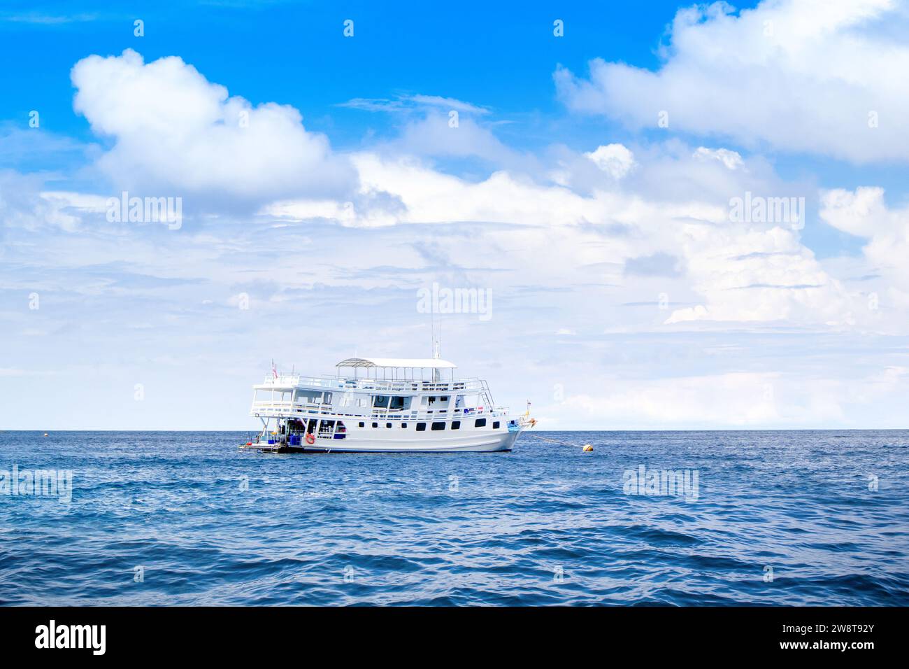 Cruise boat near the Similan Islands - most famous islands with paradise views, snorkeling and diving spots, Thailand Stock Photo