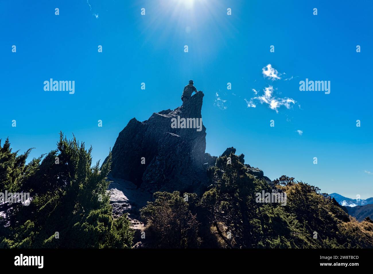 On the summit of Mount Xiangyang North Peak on the Jiaming Lake Trail, Taitung, Taiwan Stock Photo