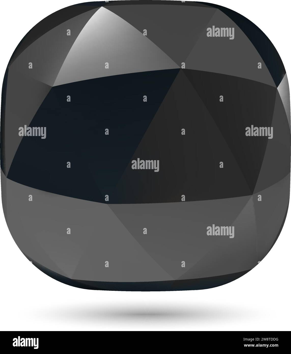 Low Poly Abstract Button, Shining Gemstone Design Element, Geometric Black Spherical Object with Shadow Effect on White Background Stock Vector