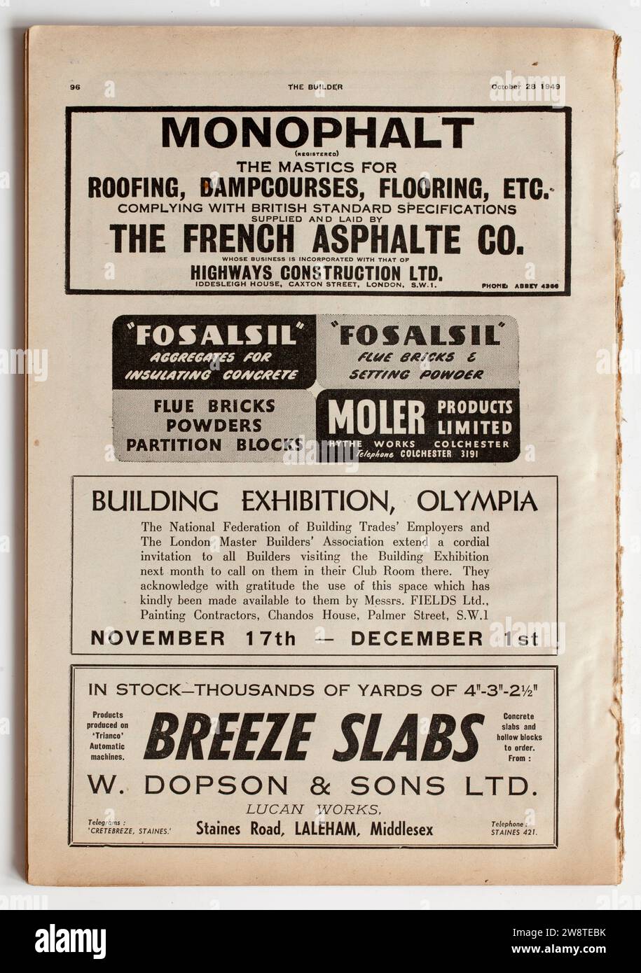 Advertising from a copy of 1940s The Builder Magazine - Monophalt Stock Photo