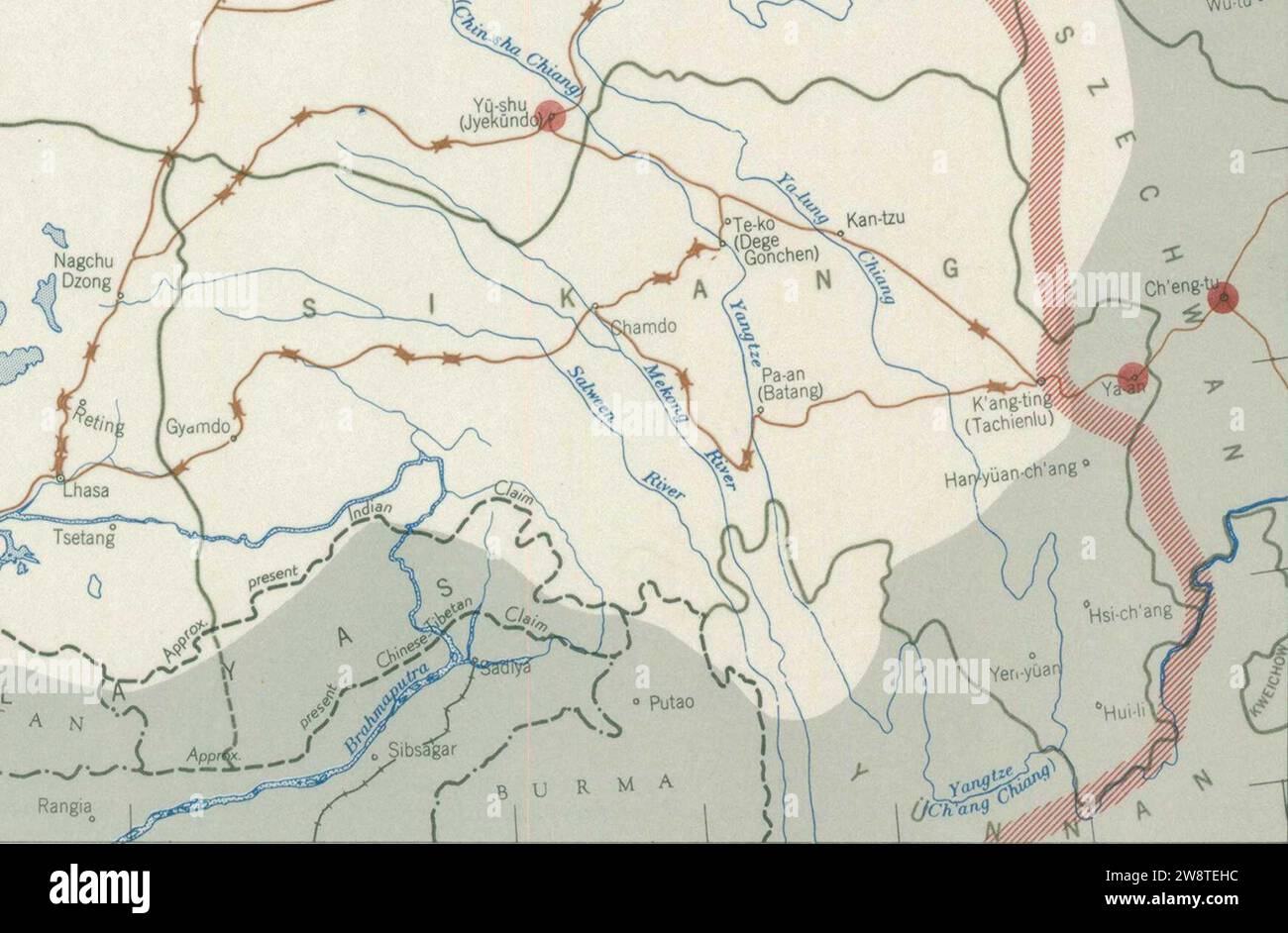 Xikang province in 1950 CIA map of Tibet Stock Photo Alamy
