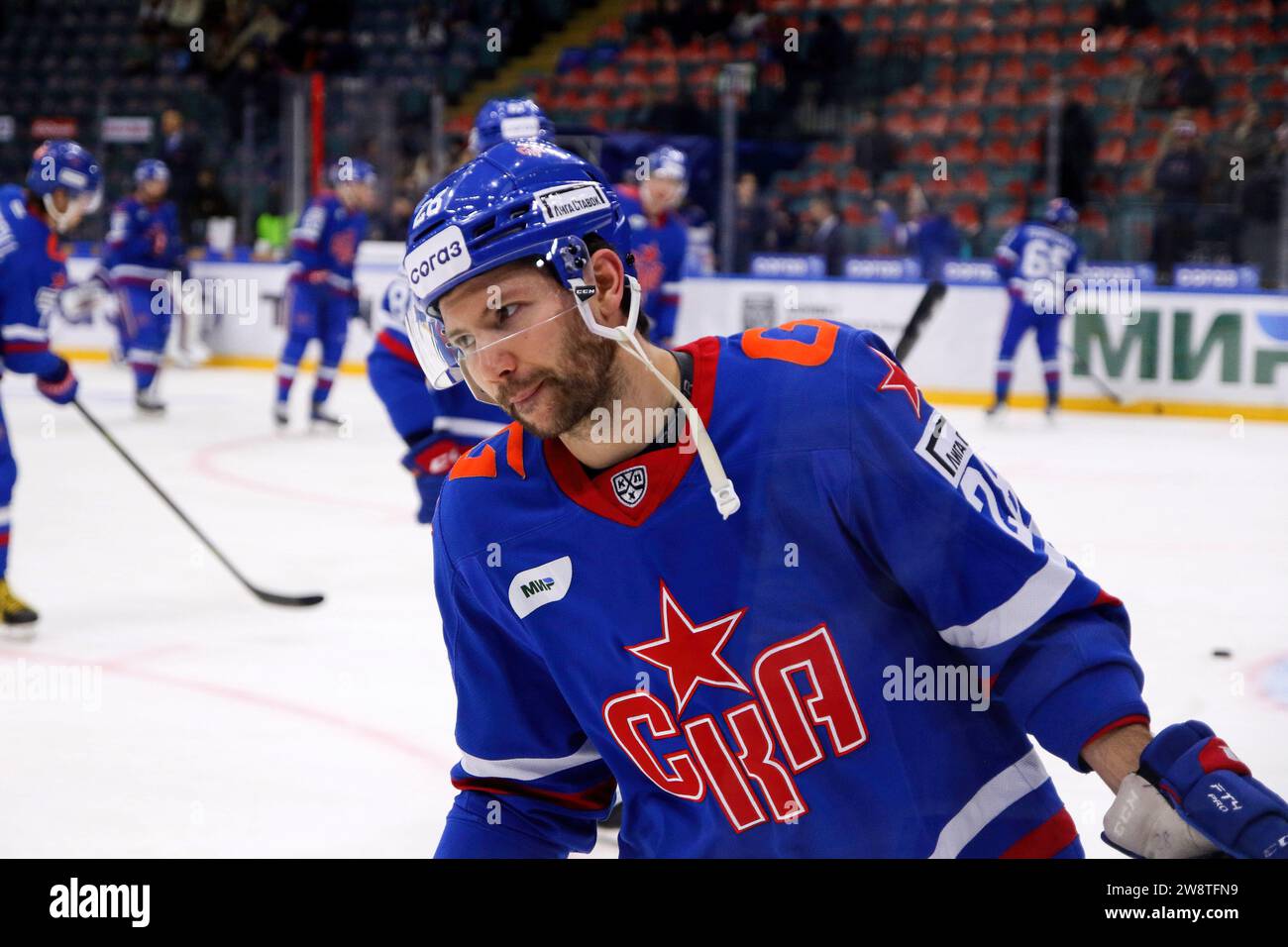 Saint Petersburg, Russia. 21st Dec, 2023. SKA Hockey Club player