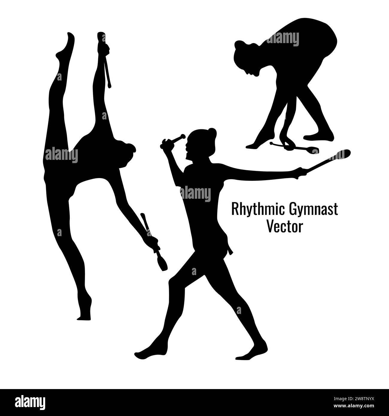 collection of black rhythmic gymnast vector silhouettes, beautiful