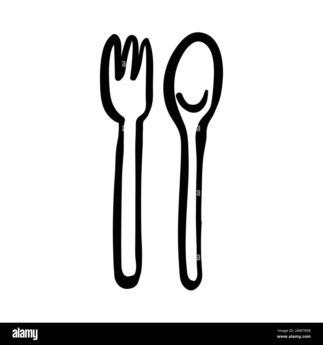 fork, spoon, table setting for food concept, hand drawn vector