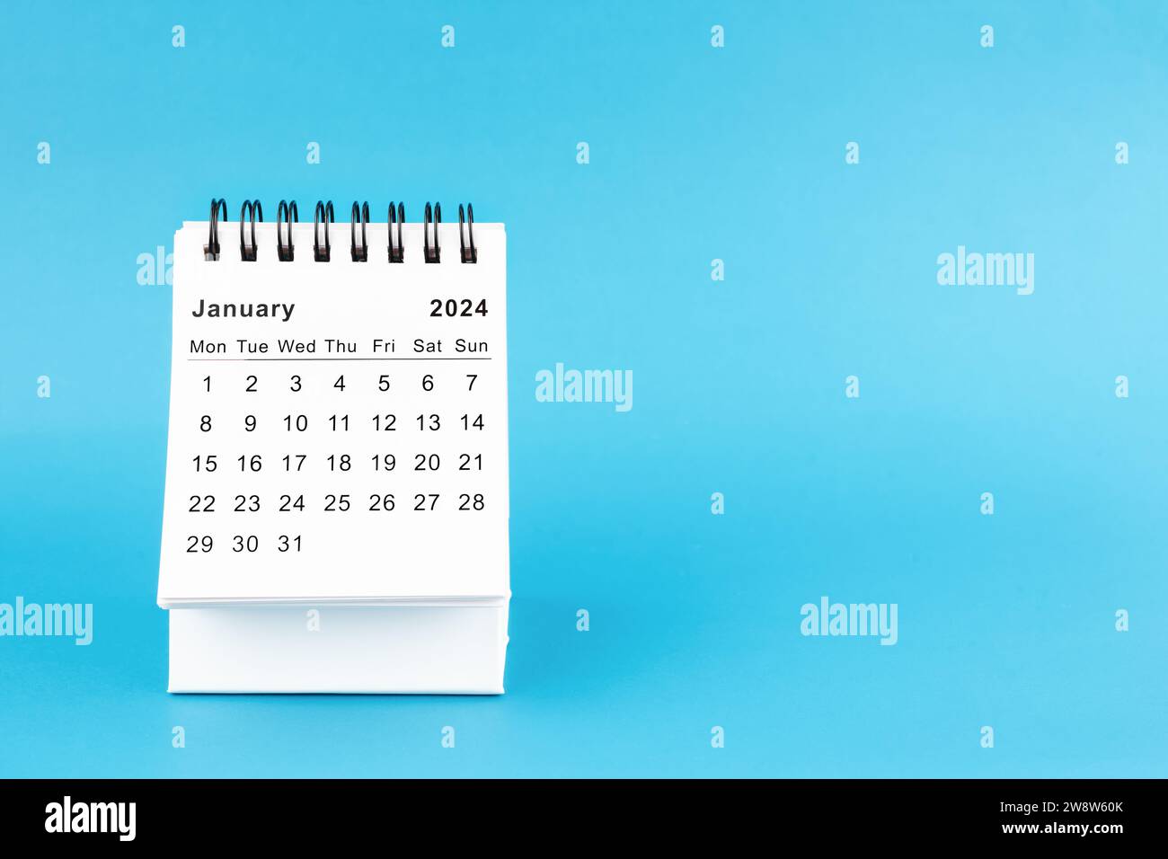 January 2024 desk calendar isolated in blue color background Stock ...