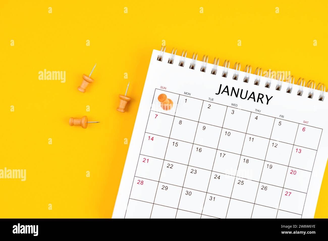January 2024 Monthly desk calendar for 2024 year with pin on yellow ...