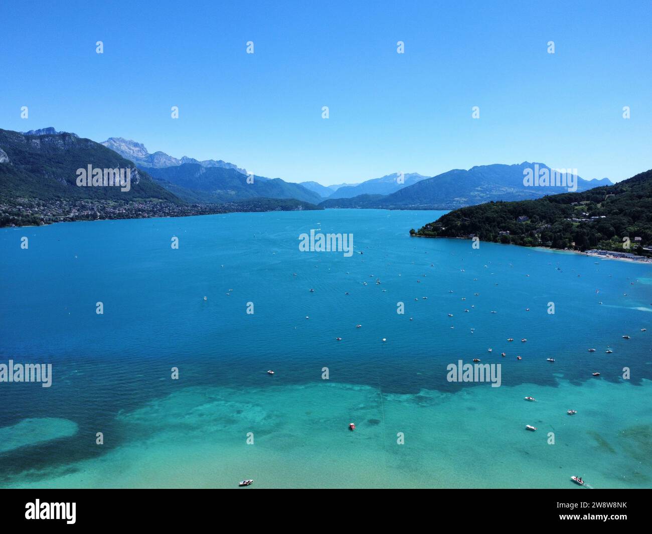 Drone photo Annecy lake, Lac d'Annecy France Europe Stock Photo