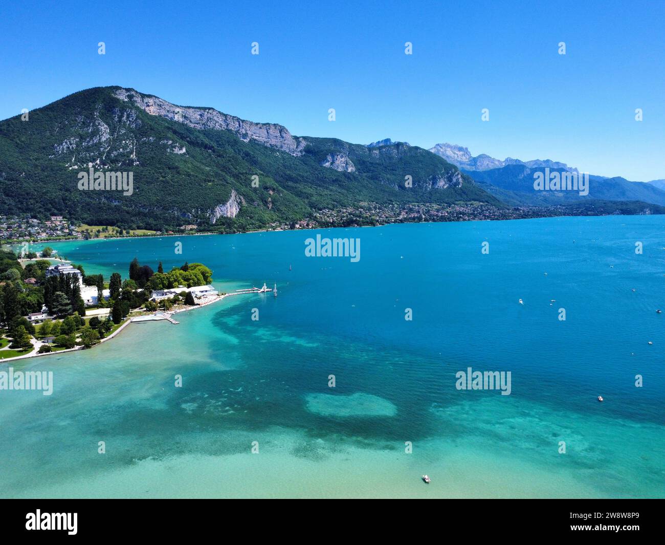 Drone photo Annecy lake, Lac d'Annecy France Europe Stock Photo