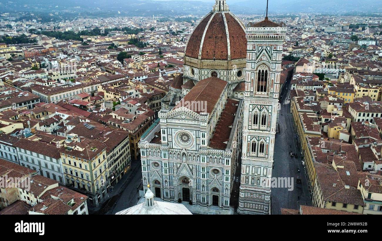 drone photo Santa Maria del Fiore Cathedral, Cattedrale di Santa Maria del Fiore Florence Italy Europe Stock Photo