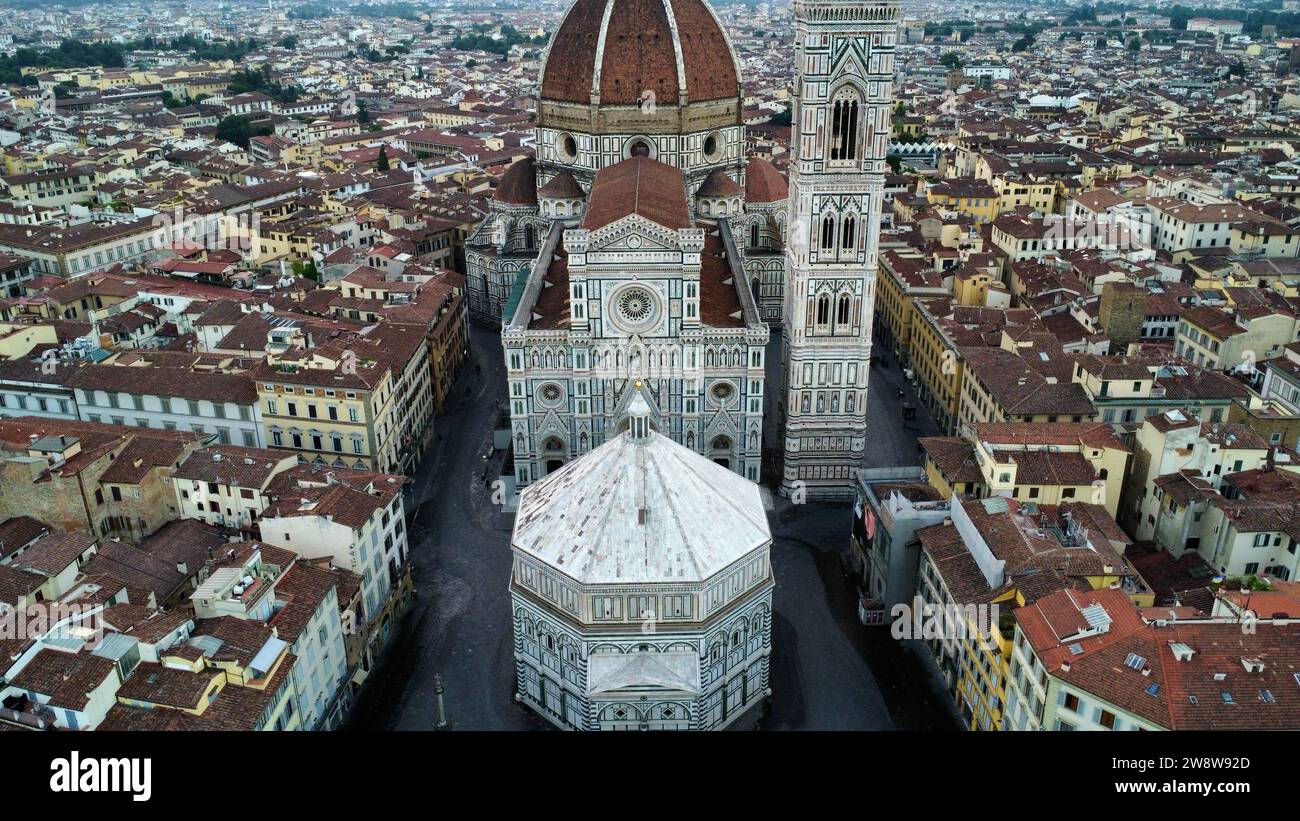 drone photo Santa Maria del Fiore Cathedral, Cattedrale di Santa Maria del Fiore Florence Italy Europe Stock Photo