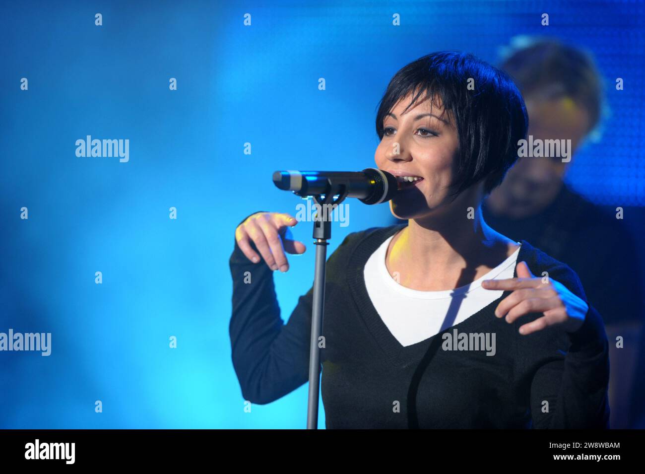 Milan Italy 2008-12-06 : Malika Ayane, Italian singer, live concert during the music television program “Scalo 76” Stock Photo