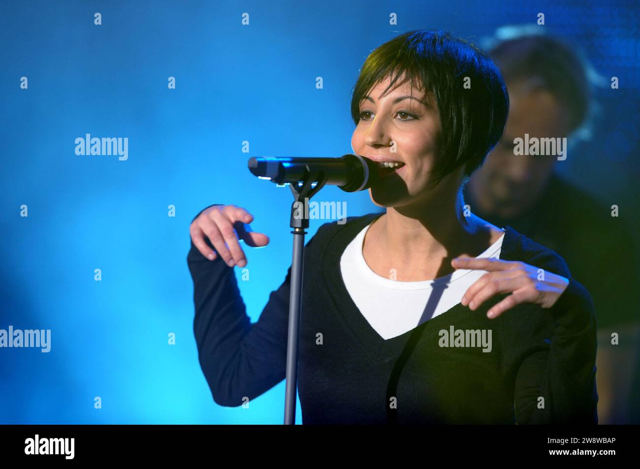 Milan Italy 2008-12-06 : Malika Ayane, Italian singer, live concert during the music television program “Scalo 76” Stock Photo