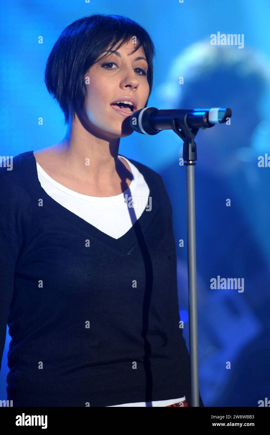 Milan Italy 2008-12-06 : Malika Ayane, Italian singer, live concert during the music television program “Scalo 76” Stock Photo