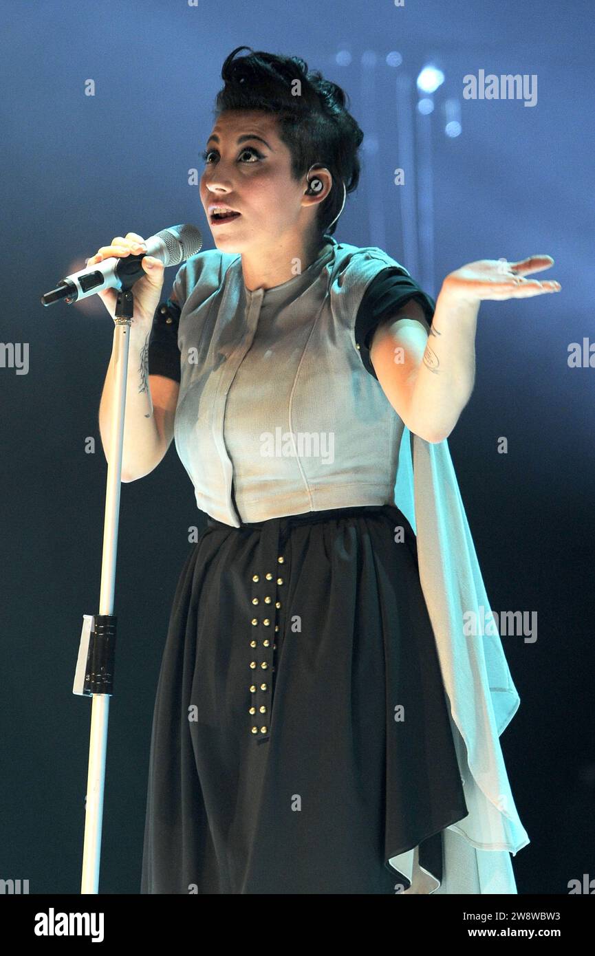 Milan Italy 2010-12-02 : Malika Ayane, Italian singer, during the live concert at the Arcimboldi theatre Stock Photo