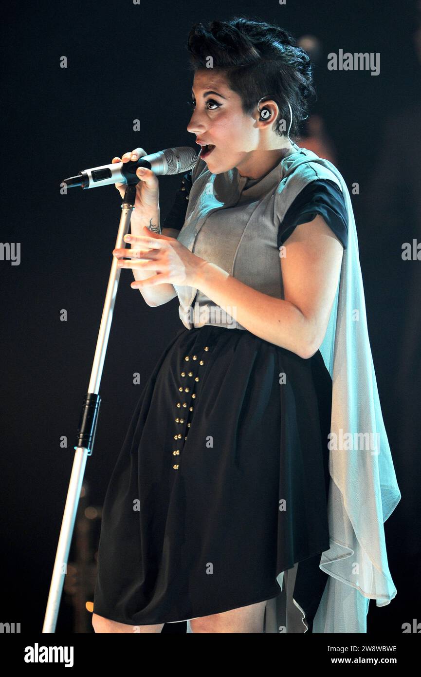 Milan Italy 2010-12-02 : Malika Ayane, Italian singer, during the live concert at the Arcimboldi theatre Stock Photo