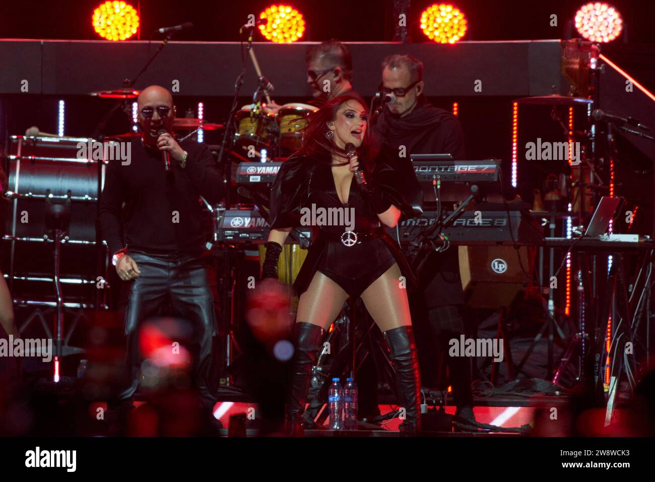 December 22, 2023, Mexico City, Ciudad de Mexico, Mexico: December 21, 2023, Mexico City, Mexico: Dulce Maria integrant of RBD pop band performs on stage during the â€˜Soy Rebelde Tourâ€™ at the end of his tour to celebrate the reunion of the band fifteen years later at Aztec Stadium. on December 21, 2023 in Mexico City, Mexico. (Credit Image: © Iliana Suarez/eyepix via ZUMA Press Wire) EDITORIAL USAGE ONLY! Not for Commercial USAGE! Stock Photo