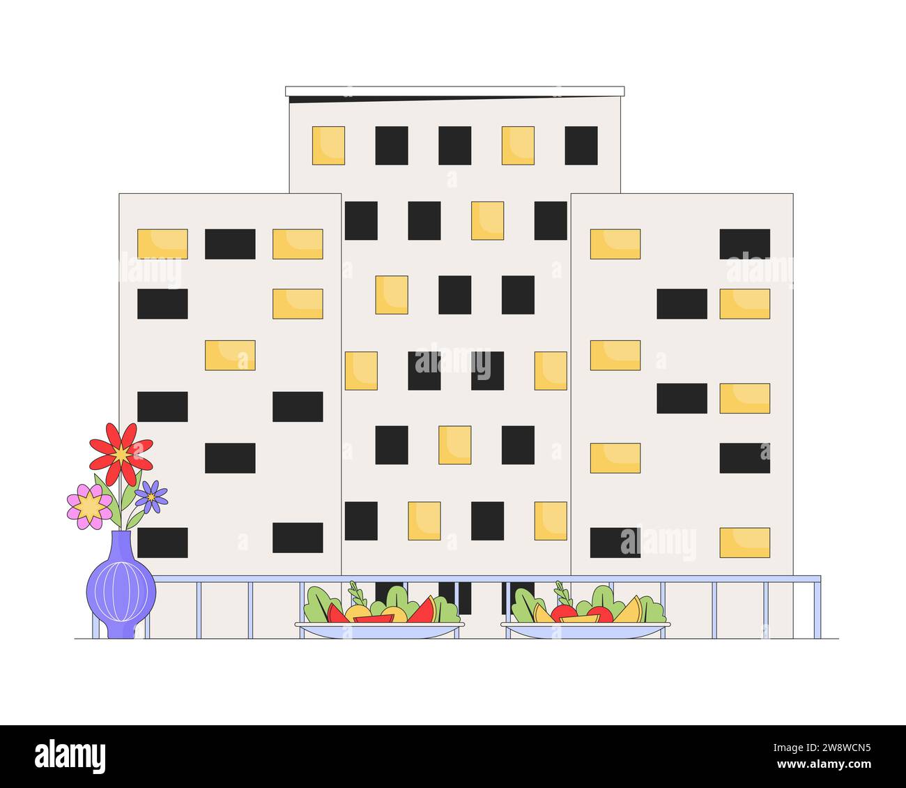 Roof date night with dinner 2D linear cartoon object Stock Vector