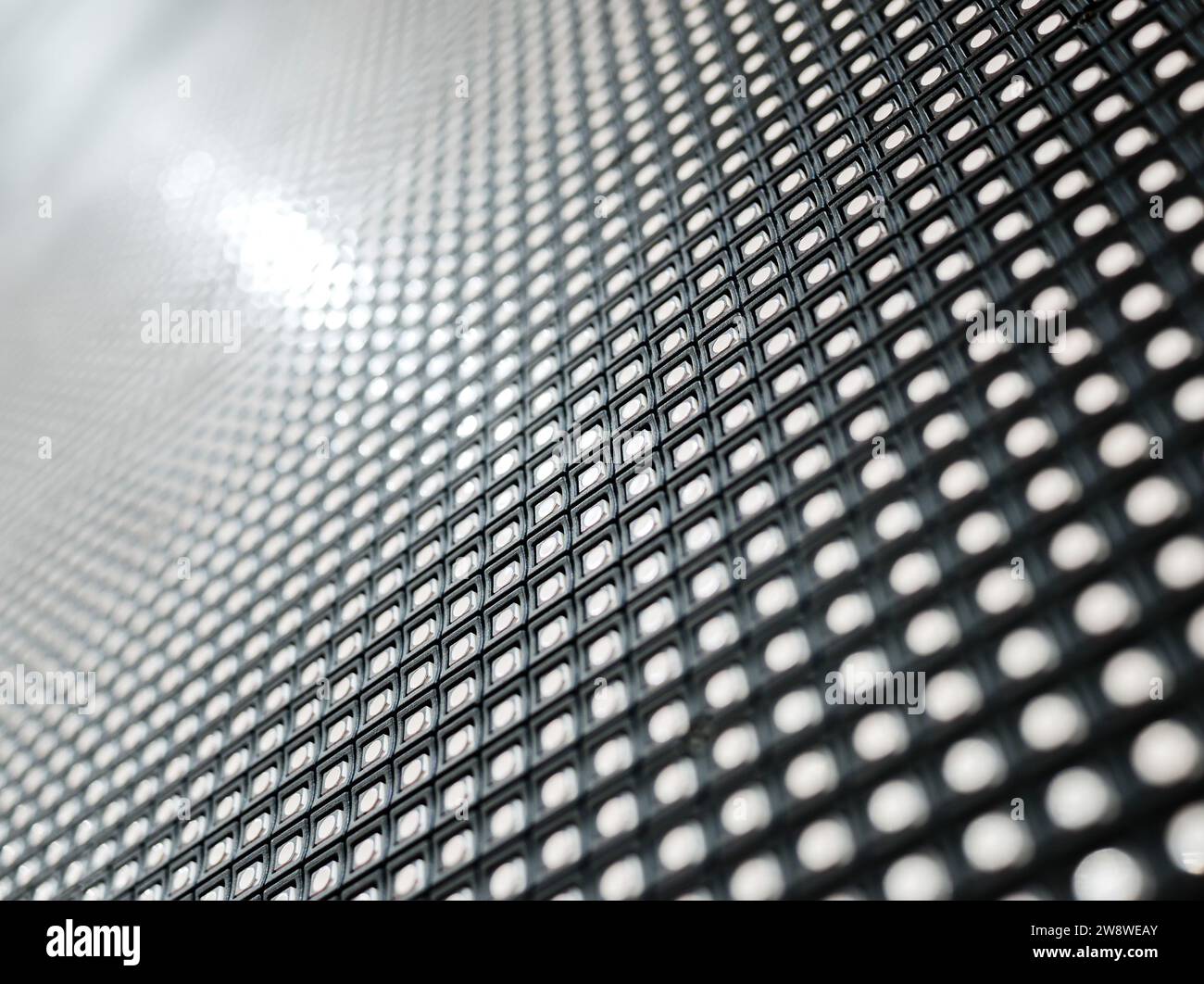 Large LED panel selective focusing on near cells. Diagonal view. Stock Photo
