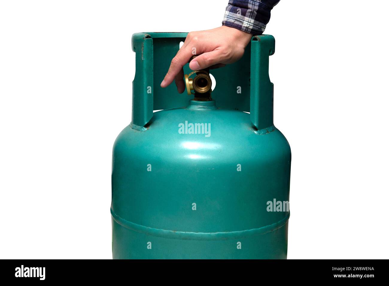 Male hand is closing the valve of lpg gas tank for safety. Files can