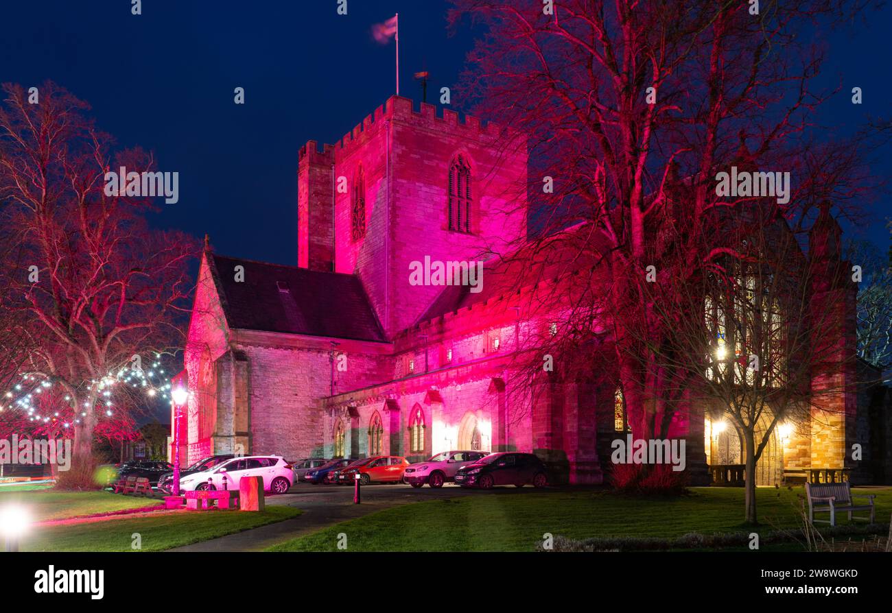 St Asaph Cathedral, North Wales at dusk in December 2023. Stock Photo