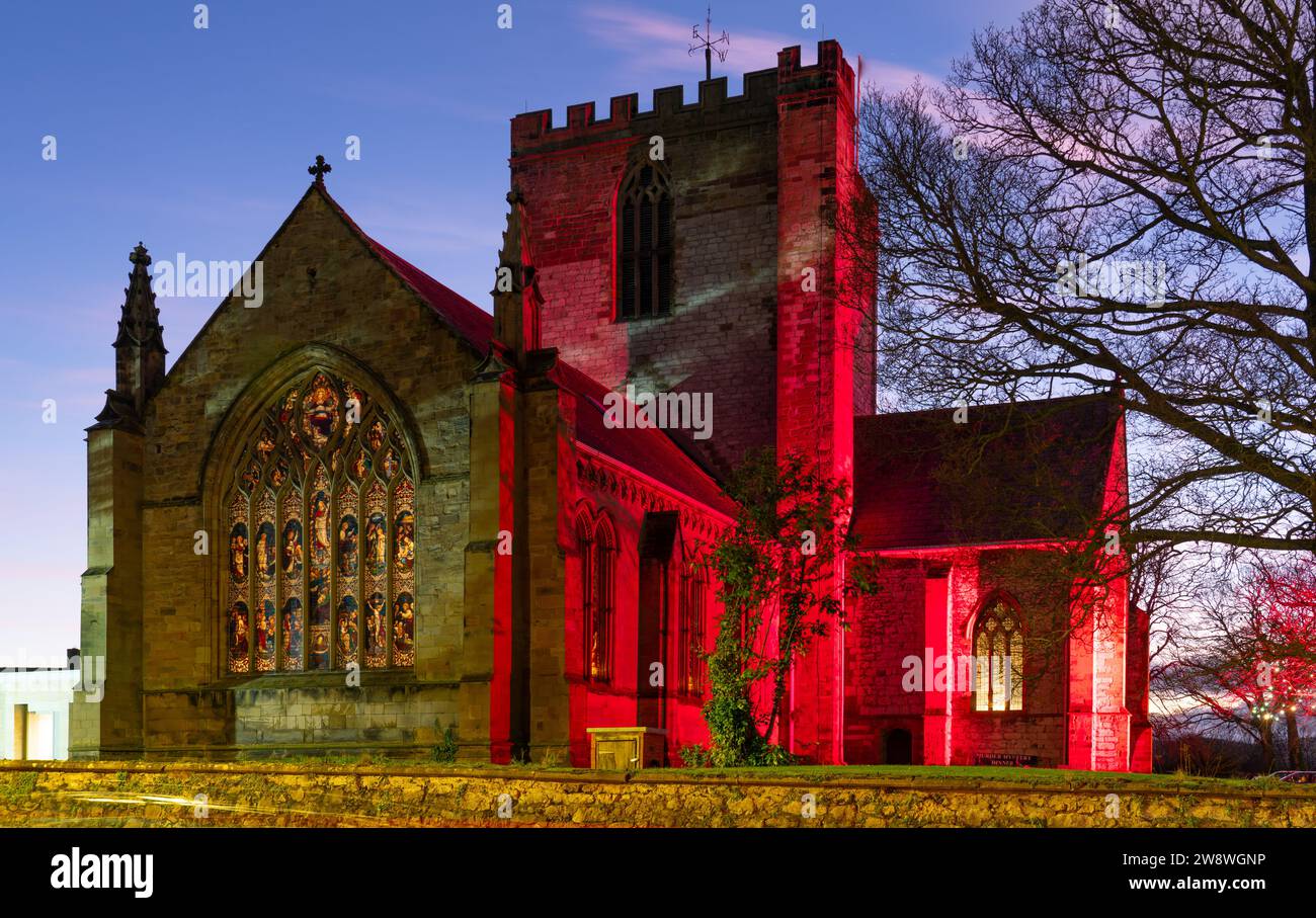 St Asaph Cathedral, North Wales at dusk in December 2023. Stock Photo
