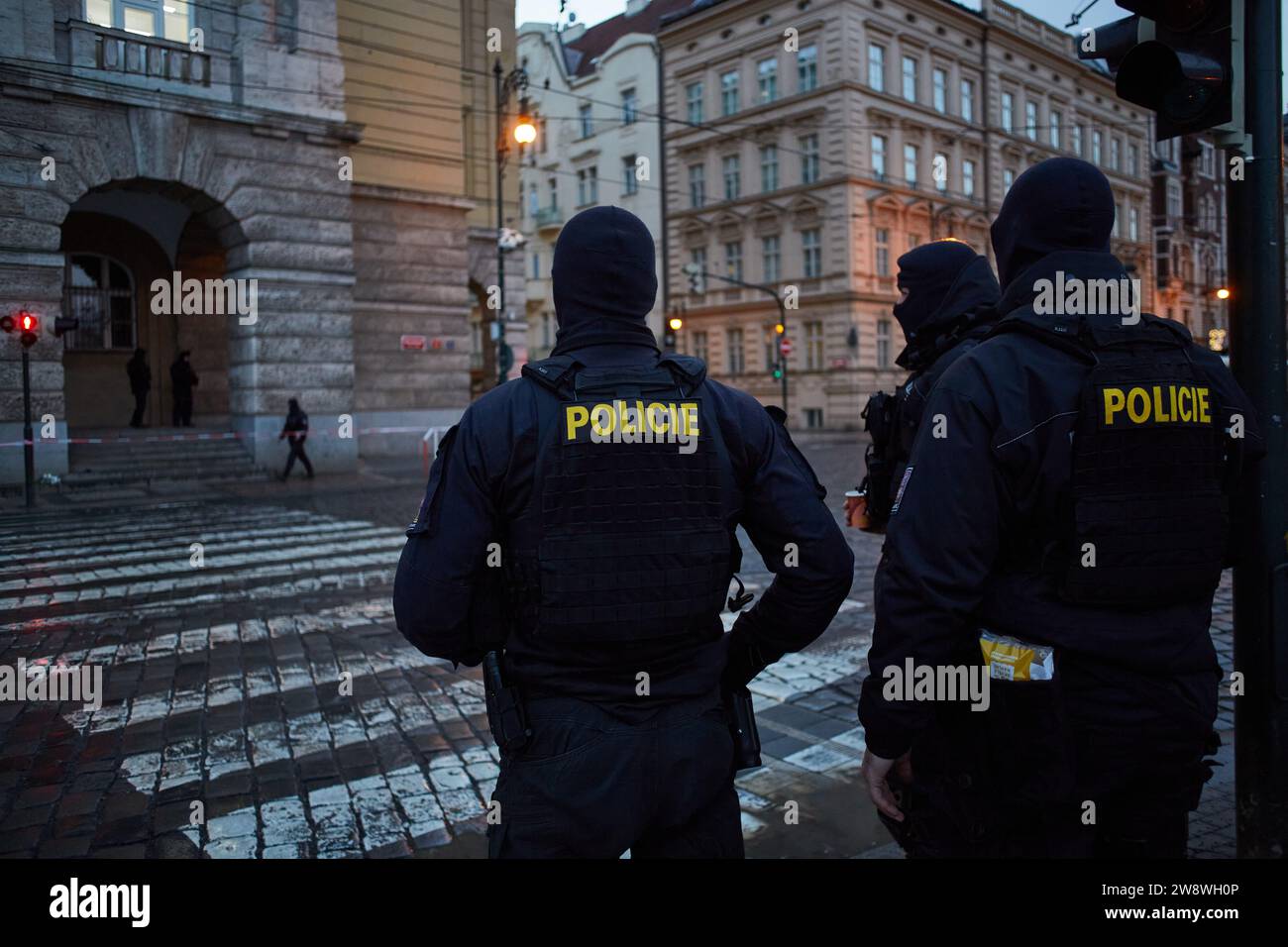 Building of Philosophic department of The Charles University. Attack inside The Charles University by student, who brought legally owned half automatic shoot-gun to the university in the bag and killed 14 students and wounded another 25. 22.12.2023 Prague, Czech Republic. Credit: Martin Hladik/AFLO/Alamy Live News Stock Photo