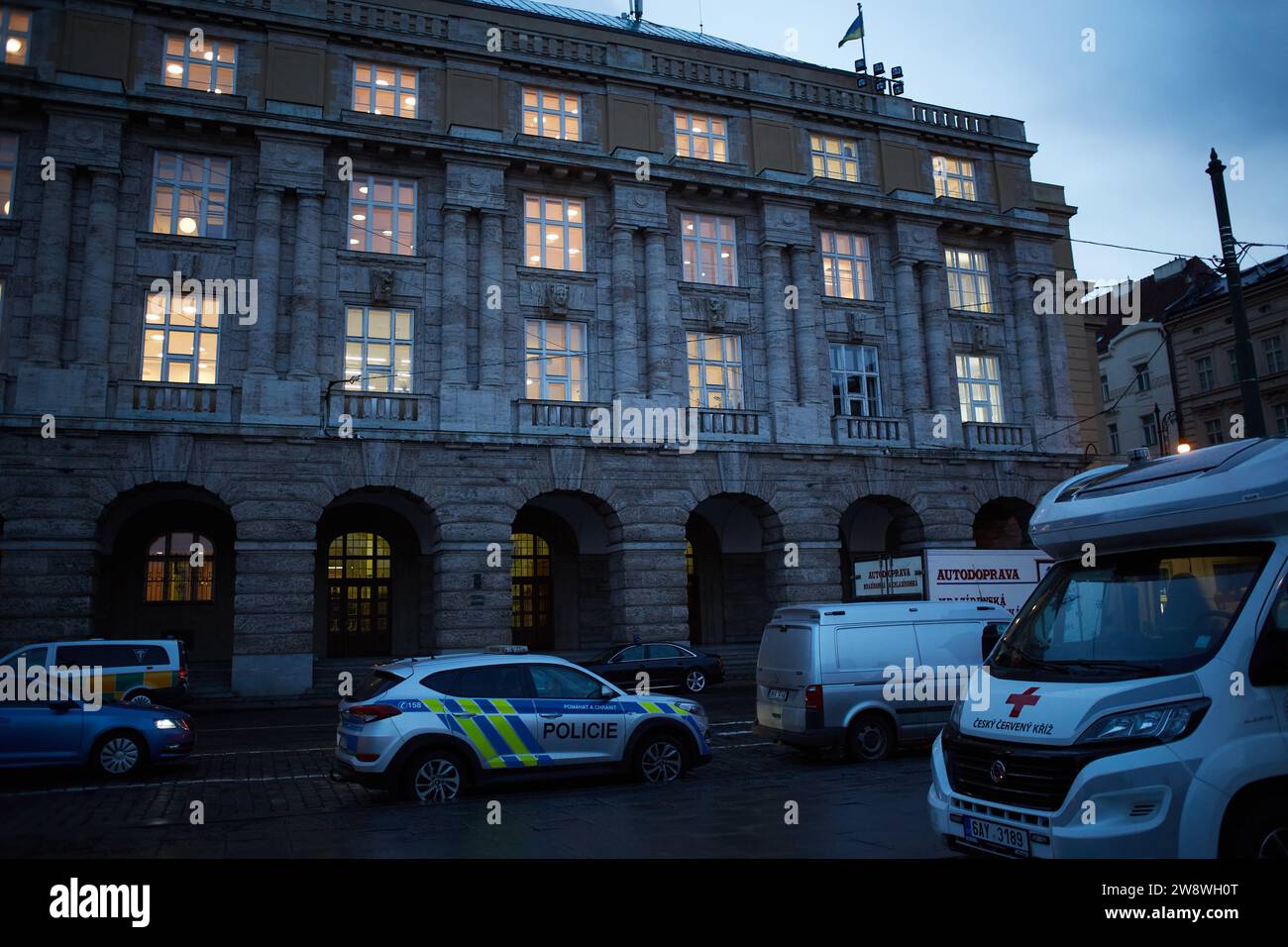 Building of Philosophic department of The Charles University. Attack inside The Charles University by student, who brought legally owned half automatic shoot-gun to the university in the bag and killed 14 students and wounded another 25. 22.12.2023 Prague, Czech Republic. Credit: Martin Hladik/AFLO/Alamy Live News Stock Photo