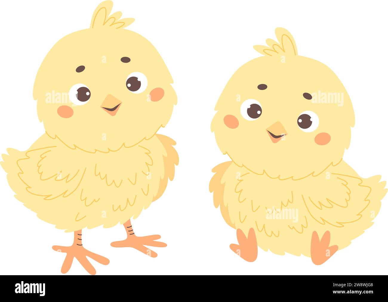Cute little yellow chickens. Isolated poultry on white background. Vector illustration. Kids collection Stock Vector