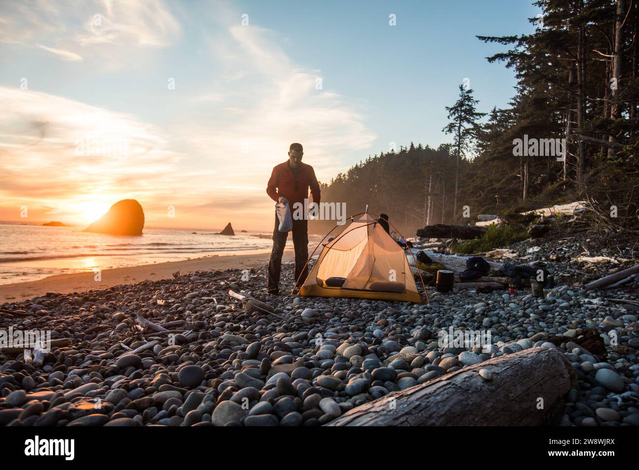 Camping on the beach in Olympic National Park Stock Photo