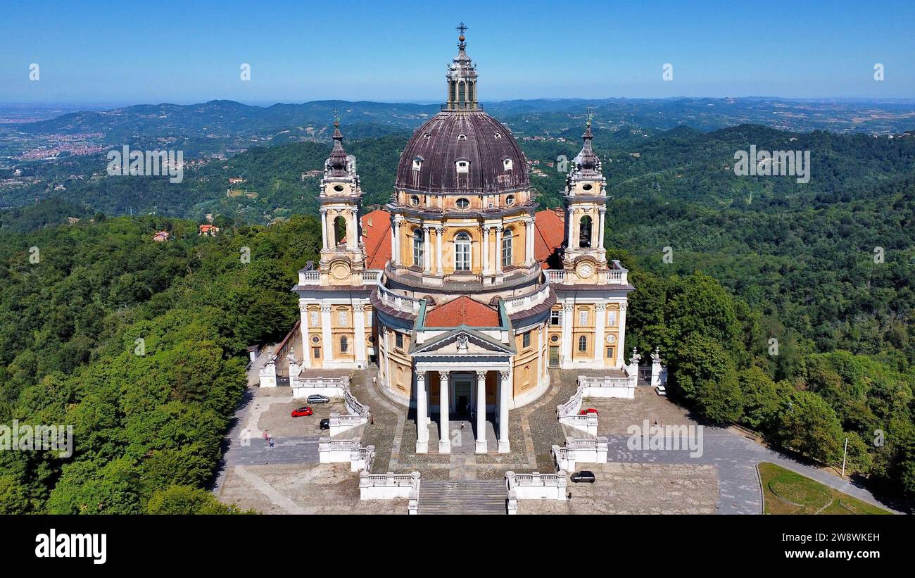 drone photo Superga basilica, Basilica di Superga Turin Italy europe Stock Photo
