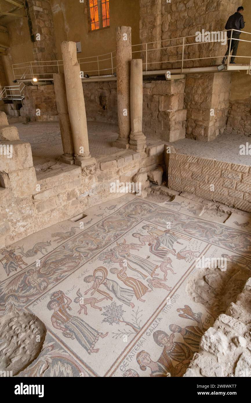 Roman ancient mosaic found in Madaba, Jordan Stock Photo