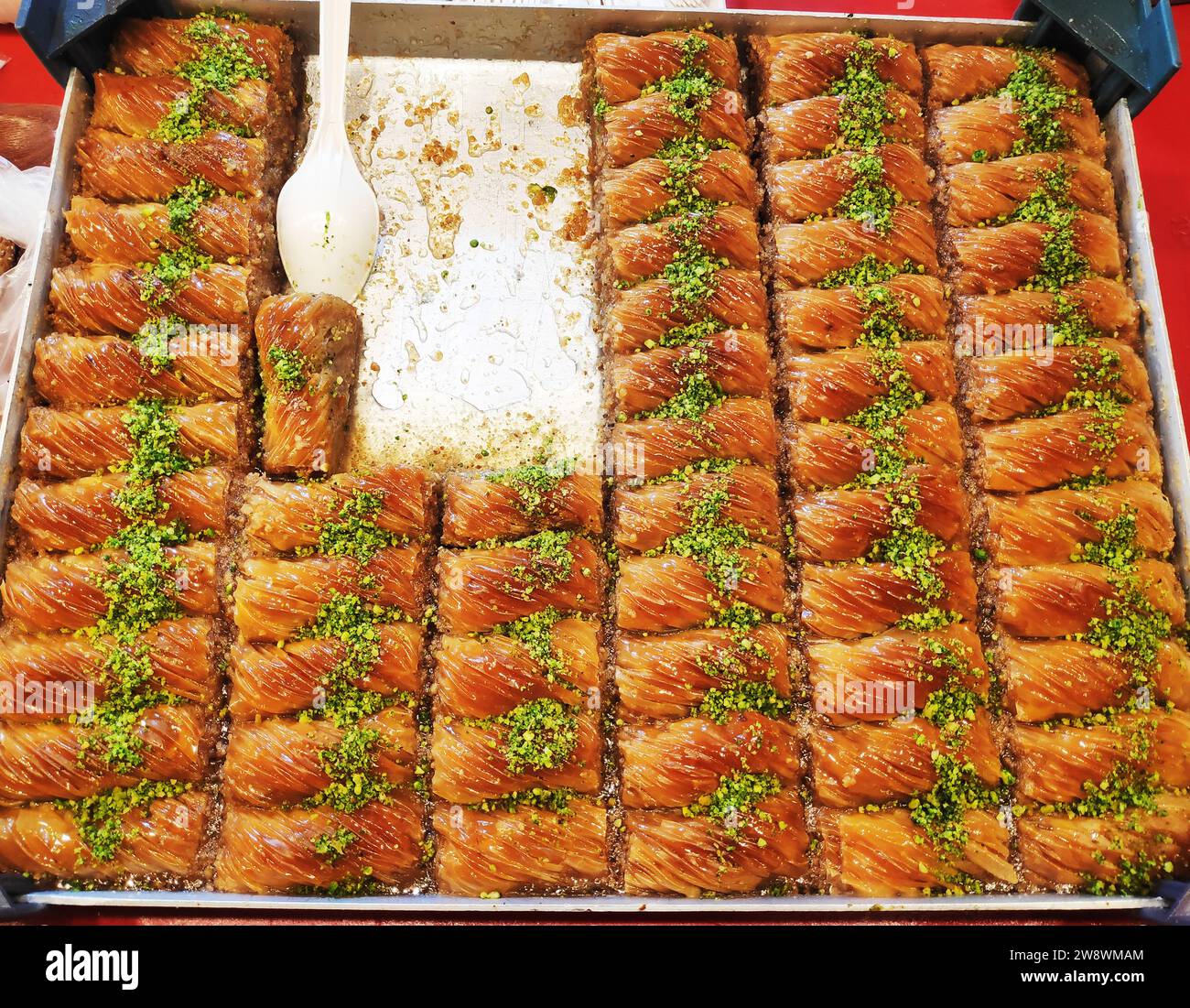 Azerbaijani, Turkish, oriental baklava sweets on the shop window. Stock Photo