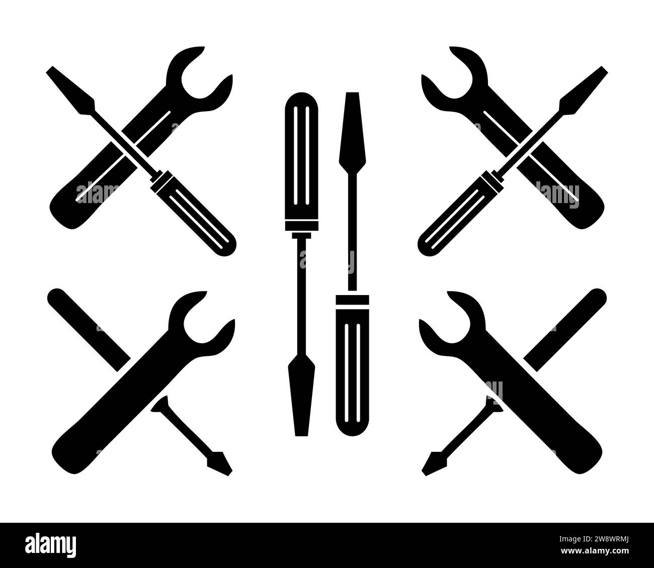 Maintenance service tool symbol, setting and repair sign, wrench with screwdriver icon. Stock Vector