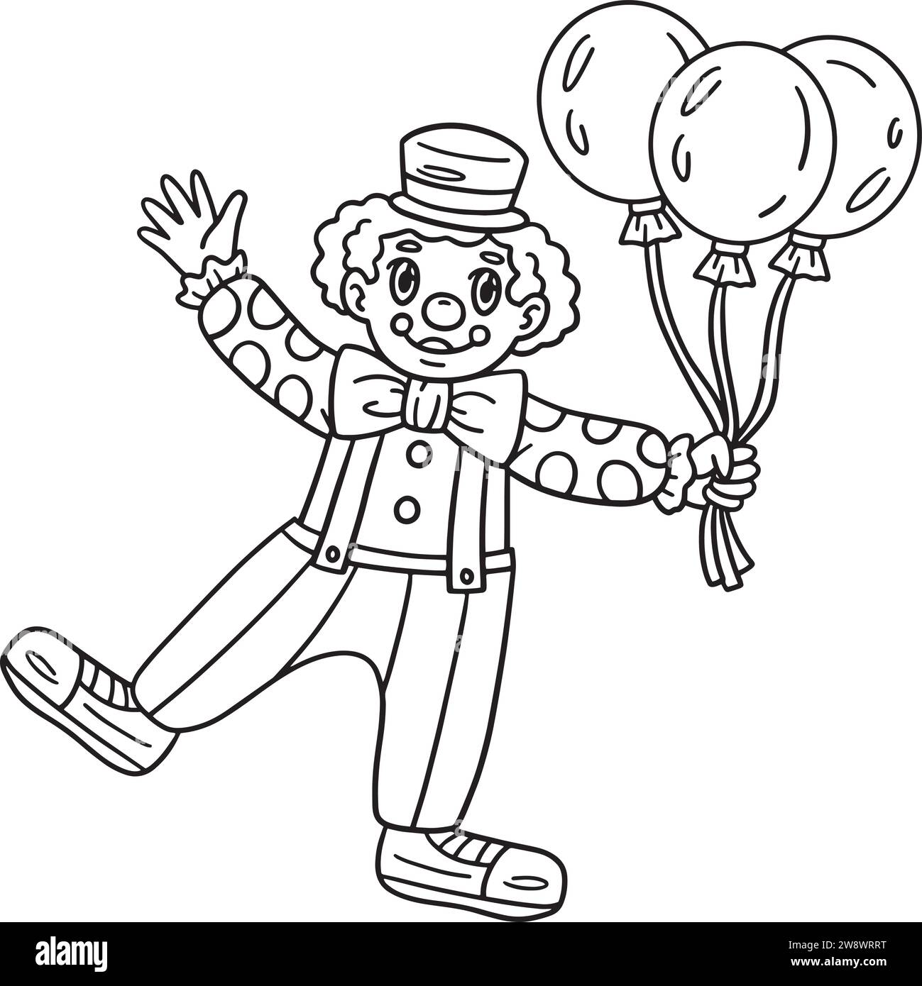 Circus Clown Selling Balloons Isolated Coloring  Stock Vector