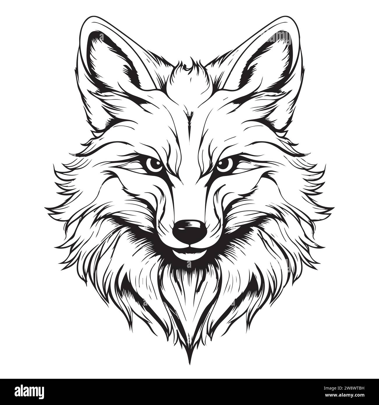 Fox. Graphic, sketch, black and white, hand-drawn portrait of a Fox