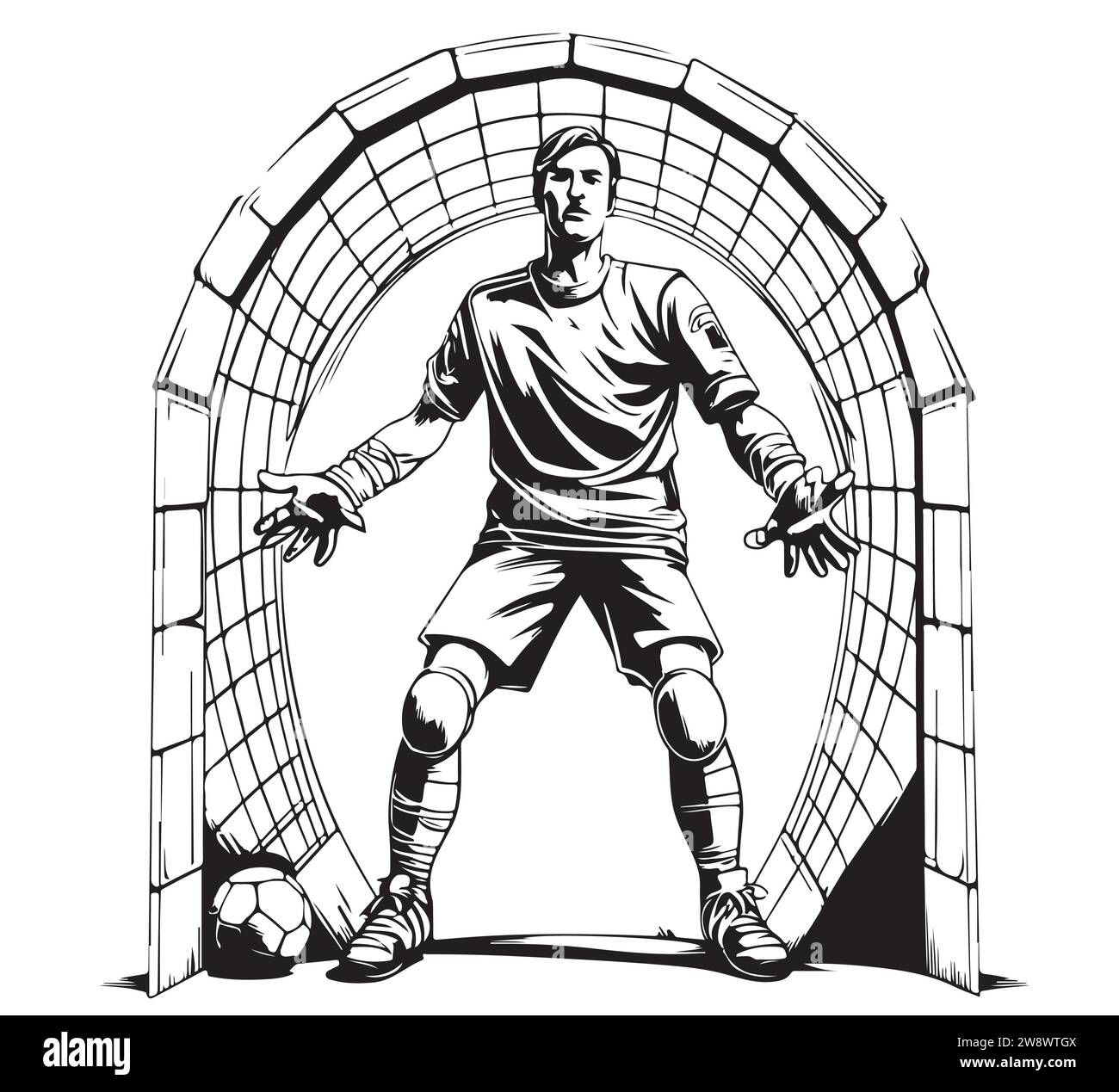 Football vector illustration, Football goalkeeper standing to stop 