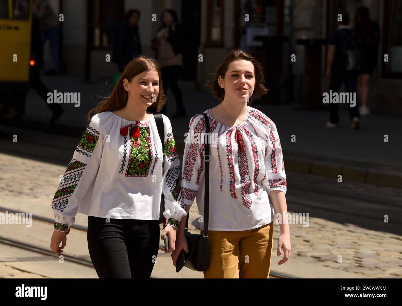 Lviv, Ukraine May 19, 2022 Girl wearing Vyshyvanka, a traditional