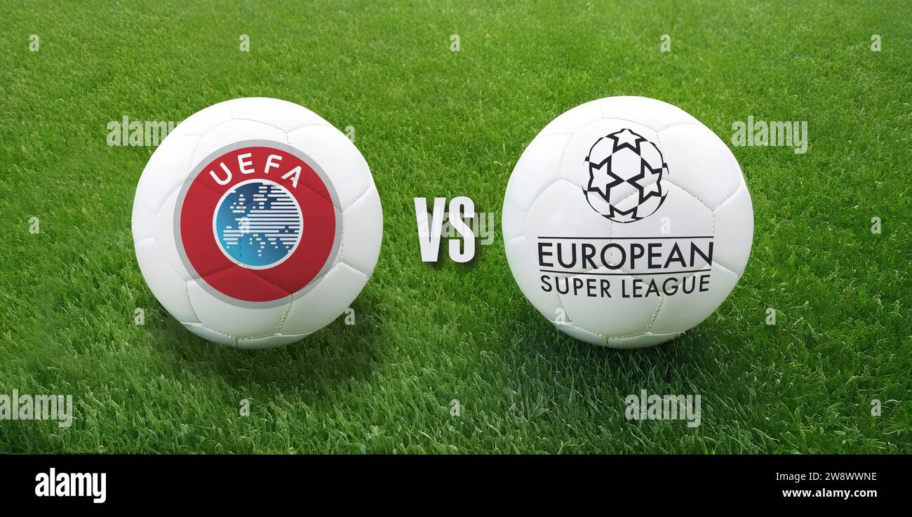 UEFA vs EUROPEAN SUPER LEAGUE Stock Photo