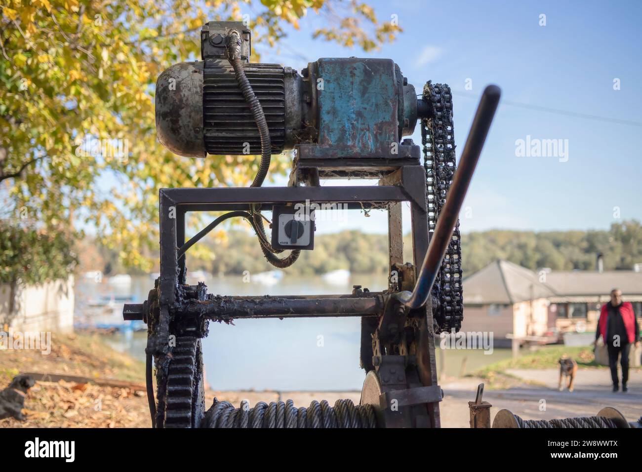 An old winch for pulling boats out of the river Stock Photo